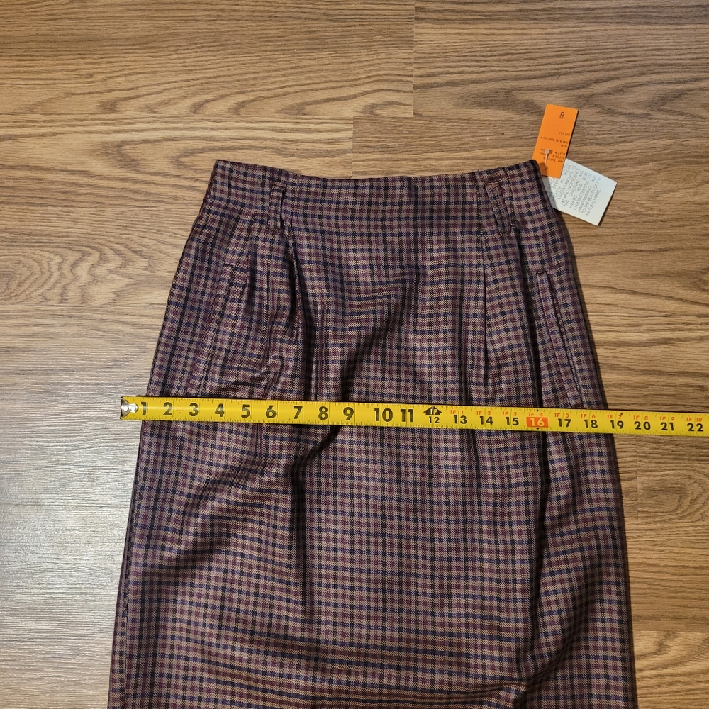 Silk Plaid Midi Skirt in Plum and Olive - Picture 8 of 9